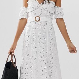 Asos Bardot maxi dress Broderie sundress with belt